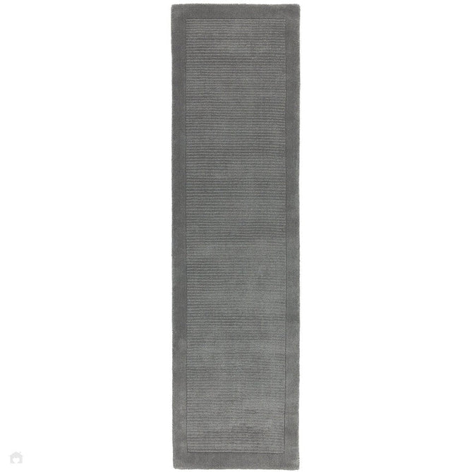 York Modern Plain Textured Subtle Ribbed Stripe Contrast Smooth Border Hand-Woven Wool Grey Rug-Asiatic Carpets-Rug Love - The Most Loved Rug Store