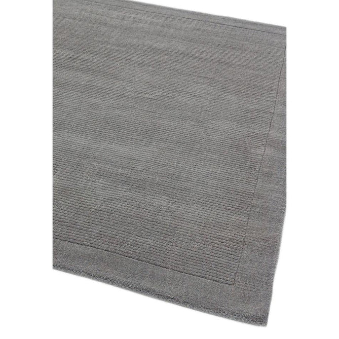 York Modern Plain Textured Subtle Ribbed Stripe Contrast Smooth Border Hand-Woven Wool Grey Rug-Asiatic Carpets-Rug Love - The Most Loved Rug Store