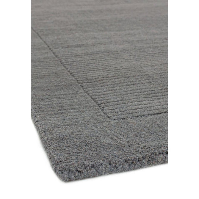 York Modern Plain Textured Subtle Ribbed Stripe Contrast Smooth Border Hand-Woven Wool Grey Rug-Asiatic Carpets-Rug Love - The Most Loved Rug Store