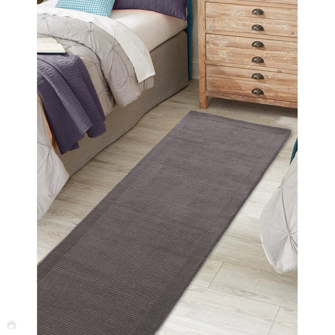 York Modern Plain Textured Subtle Ribbed Stripe Contrast Smooth Border Hand-Woven Wool Grey Rug-Asiatic Carpets-Rug Love - The Most Loved Rug Store