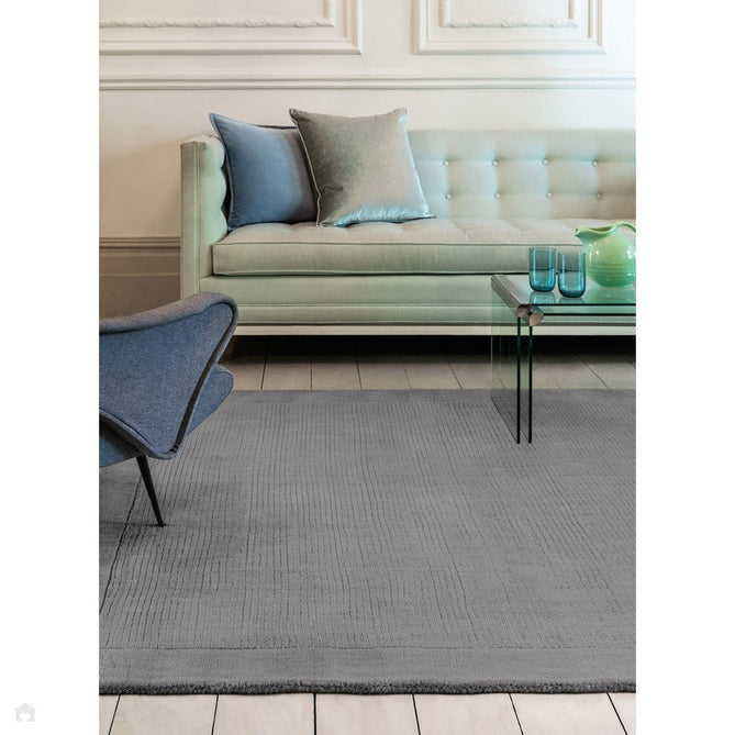 York Modern Plain Textured Subtle Ribbed Stripe Contrast Smooth Border Hand-Woven Wool Grey Rug-Asiatic Carpets-Rug Love - The Most Loved Rug Store