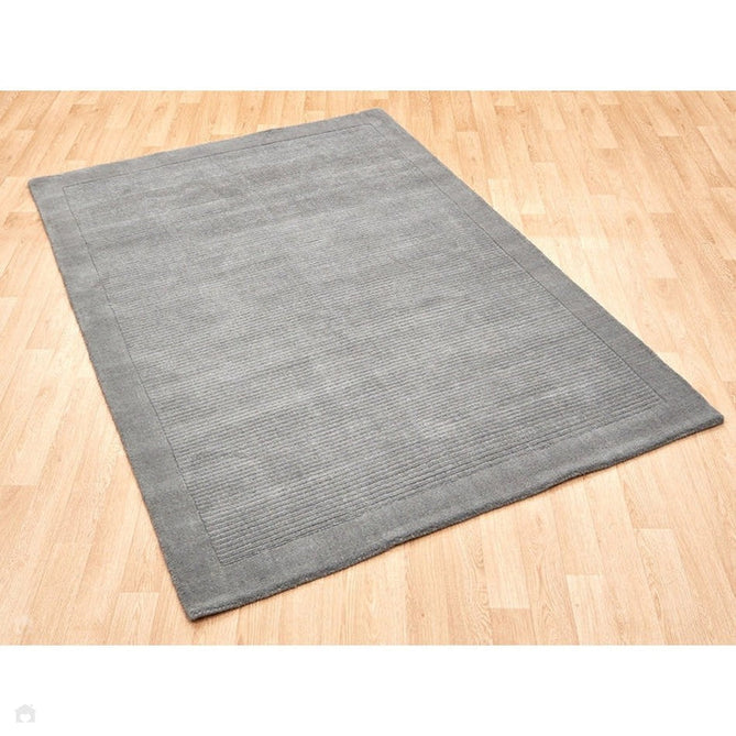 York Modern Plain Textured Subtle Ribbed Stripe Contrast Smooth Border Hand-Woven Wool Grey Rug-Asiatic Carpets-Rug Love - The Most Loved Rug Store