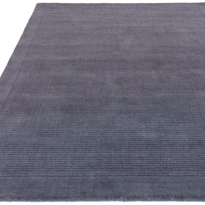 York Modern Plain Textured Subtle Ribbed Stripe Contrast Smooth Border Hand-Woven Wool Navy Blue Rug-Asiatic Carpets-Rug Love - The Most Loved Rug Store