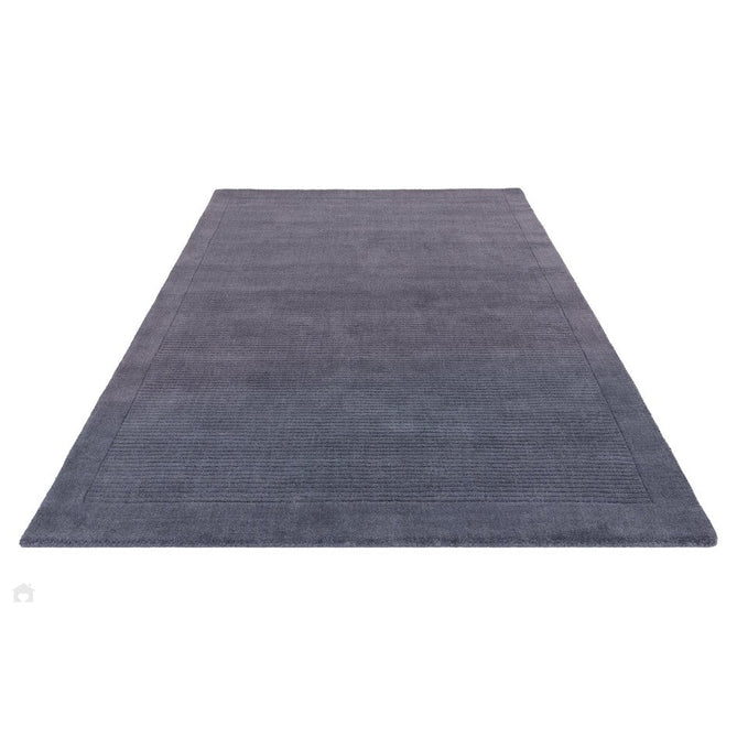 York Modern Plain Textured Subtle Ribbed Stripe Contrast Smooth Border Hand-Woven Wool Navy Blue Rug-Asiatic Carpets-Rug Love - The Most Loved Rug Store