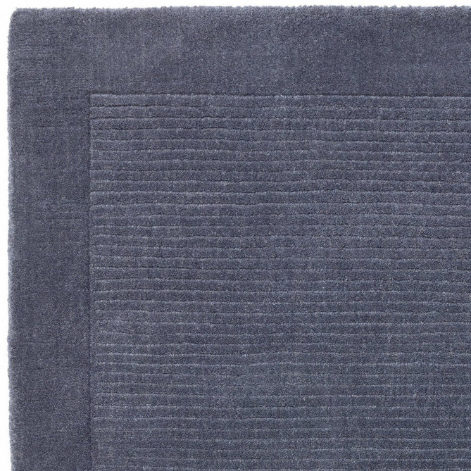 York Modern Plain Textured Subtle Ribbed Stripe Contrast Smooth Border Hand-Woven Wool Navy Blue Rug-Asiatic Carpets-Rug Love - The Most Loved Rug Store