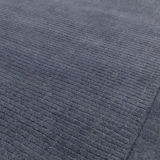 York Modern Plain Textured Subtle Ribbed Stripe Contrast Smooth Border Hand-Woven Wool Navy Blue Rug-Asiatic Carpets-Rug Love - The Most Loved Rug Store