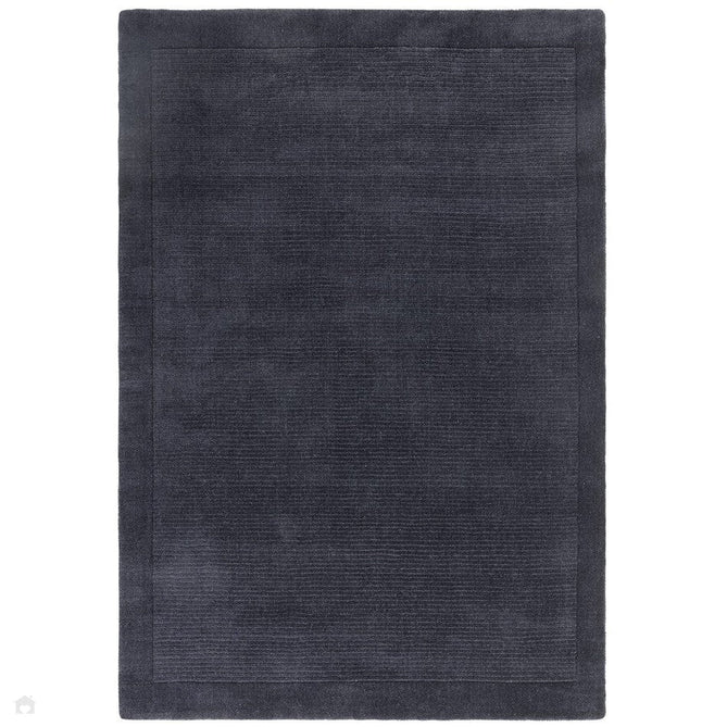 York Modern Plain Textured Subtle Ribbed Stripe Contrast Smooth Border Hand-Woven Wool Navy Blue Rug-Asiatic Carpets-Rug Love - The Most Loved Rug Store