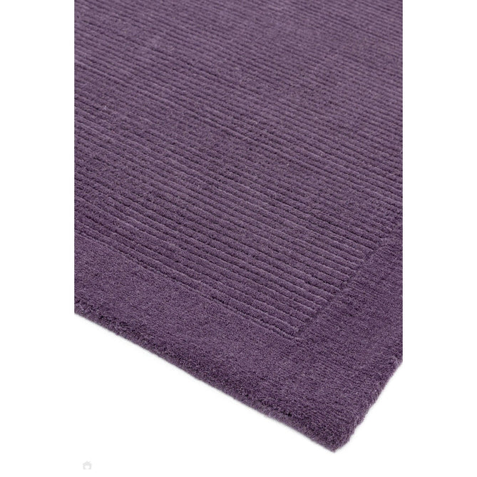 York Modern Plain Textured Subtle Ribbed Stripe Contrast Smooth Border Hand-Woven Wool Purple Rug-Asiatic Carpets-Rug Love - The Most Loved Rug Store