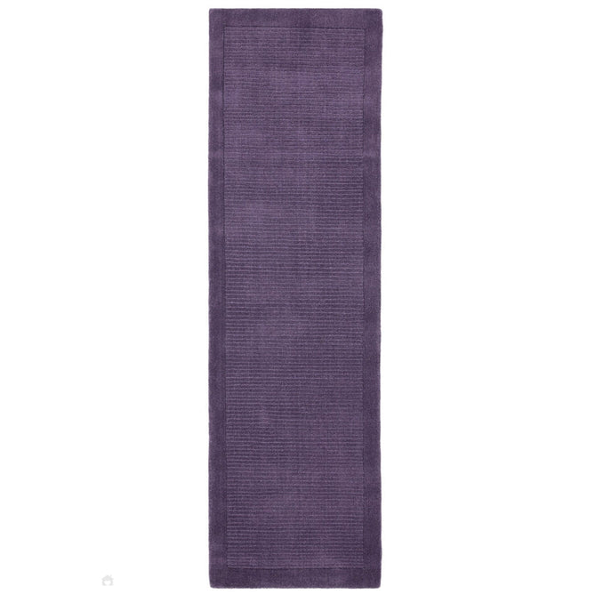 York Modern Plain Textured Subtle Ribbed Stripe Contrast Smooth Border Hand-Woven Wool Purple Rug-Asiatic Carpets-Rug Love - The Most Loved Rug Store