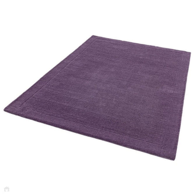 York Modern Plain Textured Subtle Ribbed Stripe Contrast Smooth Border Hand-Woven Wool Purple Rug-Asiatic Carpets-Rug Love - The Most Loved Rug Store