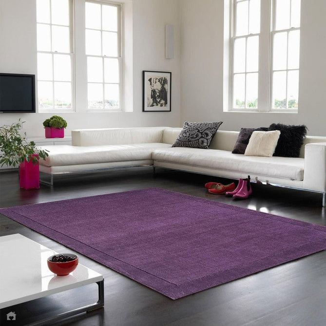 York Modern Plain Textured Subtle Ribbed Stripe Contrast Smooth Border Hand-Woven Wool Purple Rug-Asiatic Carpets-Rug Love - The Most Loved Rug Store