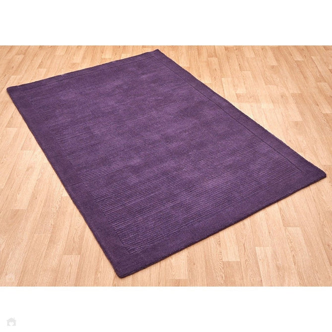 York Modern Plain Textured Subtle Ribbed Stripe Contrast Smooth Border Hand-Woven Wool Purple Rug-Asiatic Carpets-Rug Love - The Most Loved Rug Store