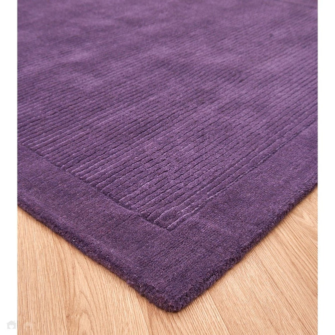 York Modern Plain Textured Subtle Ribbed Stripe Contrast Smooth Border Hand-Woven Wool Purple Rug-Asiatic Carpets-Rug Love - The Most Loved Rug Store