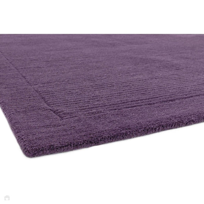 York Modern Plain Textured Subtle Ribbed Stripe Contrast Smooth Border Hand-Woven Wool Purple Rug-Asiatic Carpets-Rug Love - The Most Loved Rug Store