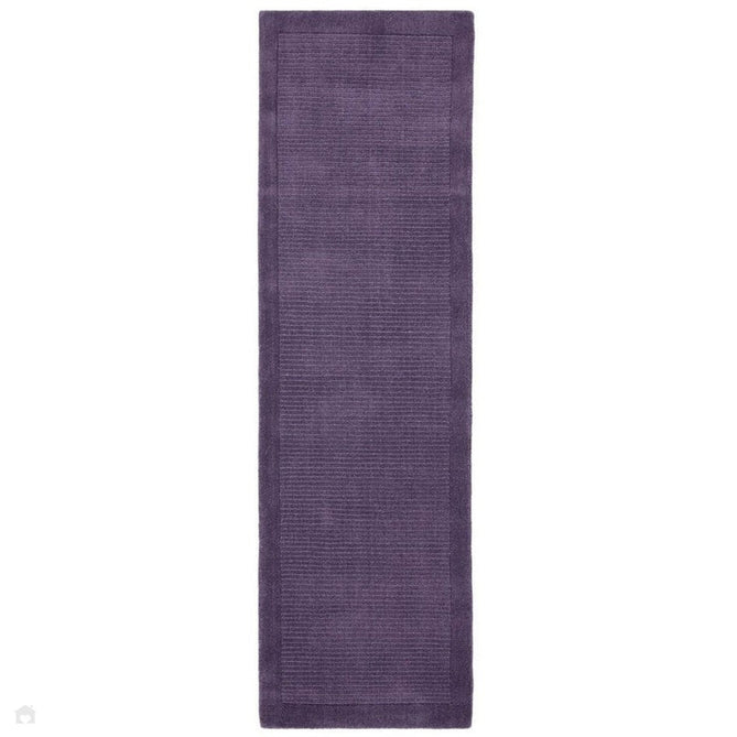 York Modern Plain Textured Subtle Ribbed Stripe Contrast Smooth Border Hand-Woven Wool Purple Rug-Asiatic Carpets-Rug Love - The Most Loved Rug Store