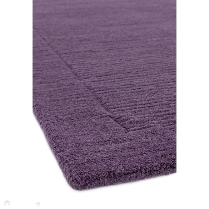 York Modern Plain Textured Subtle Ribbed Stripe Contrast Smooth Border Hand-Woven Wool Purple Rug-Asiatic Carpets-Rug Love - The Most Loved Rug Store