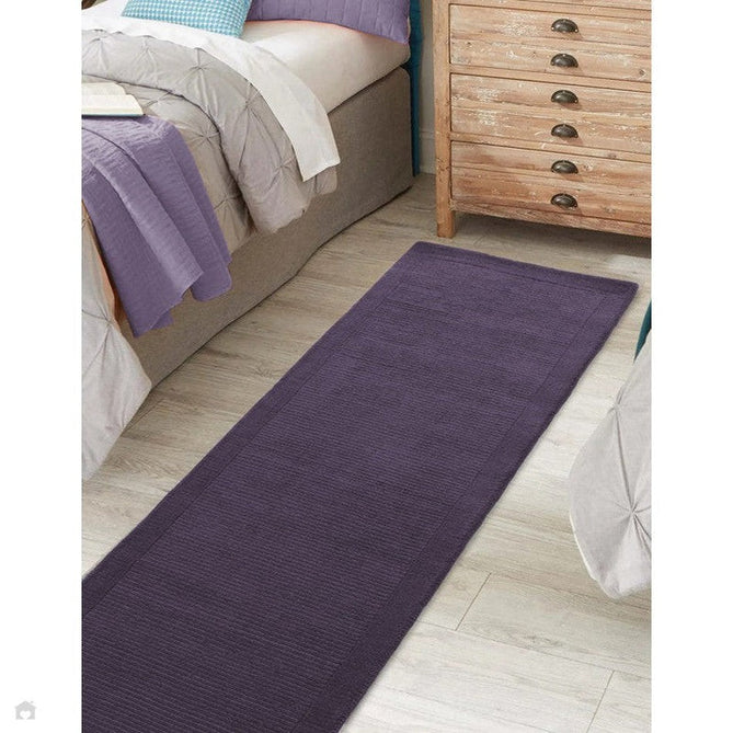 York Modern Plain Textured Subtle Ribbed Stripe Contrast Smooth Border Hand-Woven Wool Purple Rug-Asiatic Carpets-Rug Love - The Most Loved Rug Store