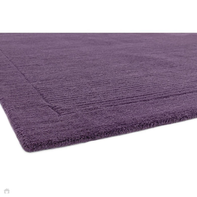 York Modern Plain Textured Subtle Ribbed Stripe Contrast Smooth Border Hand-Woven Wool Purple Rug-Asiatic Carpets-Rug Love - The Most Loved Rug Store