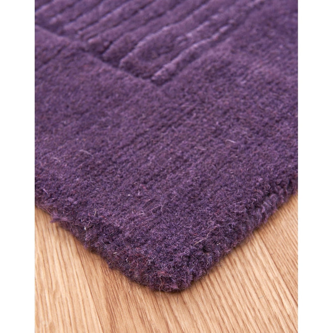 York Modern Plain Textured Subtle Ribbed Stripe Contrast Smooth Border Hand-Woven Wool Purple Rug-Asiatic Carpets-Rug Love - The Most Loved Rug Store