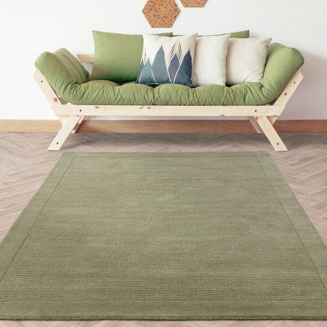 York Modern Plain Textured Subtle Ribbed Stripe Contrast Smooth Border Hand-Woven Wool Sage Green Rug-Asiatic Carpets-Rug Love - The Most Loved Rug Store