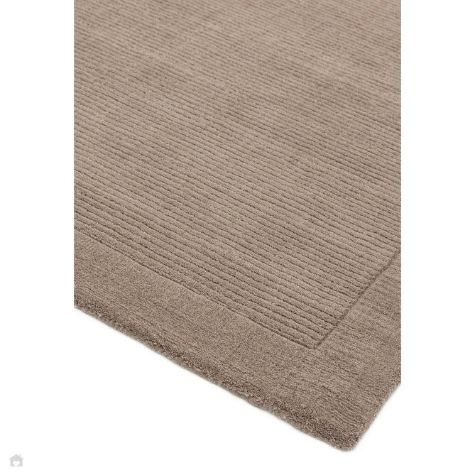 York Modern Plain Textured Subtle Ribbed Stripe Contrast Smooth Border Hand-Woven Wool Taupe Rug-Asiatic Carpets-Rug Love - The Most Loved Rug Store