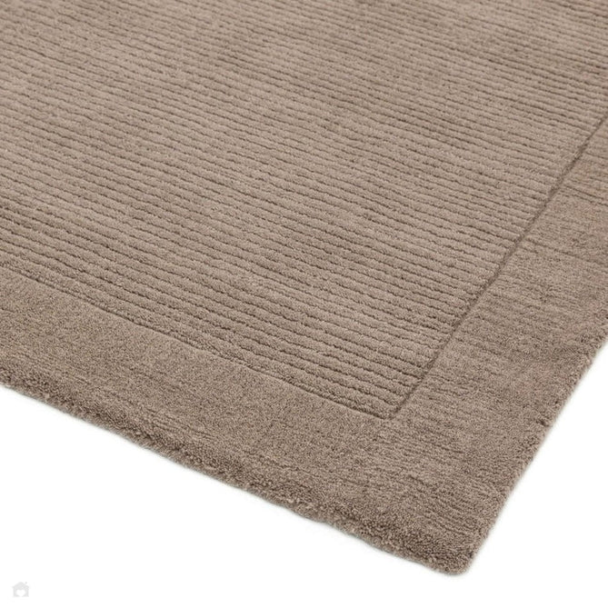 York Modern Plain Textured Subtle Ribbed Stripe Contrast Smooth Border Hand-Woven Wool Taupe Rug-Asiatic Carpets-Rug Love - The Most Loved Rug Store