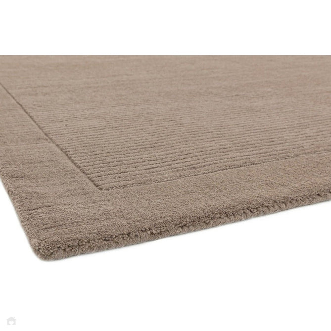 York Modern Plain Textured Subtle Ribbed Stripe Contrast Smooth Border Hand-Woven Wool Taupe Rug-Asiatic Carpets-Rug Love - The Most Loved Rug Store