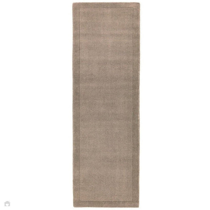 York Modern Plain Textured Subtle Ribbed Stripe Contrast Smooth Border Hand-Woven Wool Taupe Rug-Asiatic Carpets-Rug Love - The Most Loved Rug Store