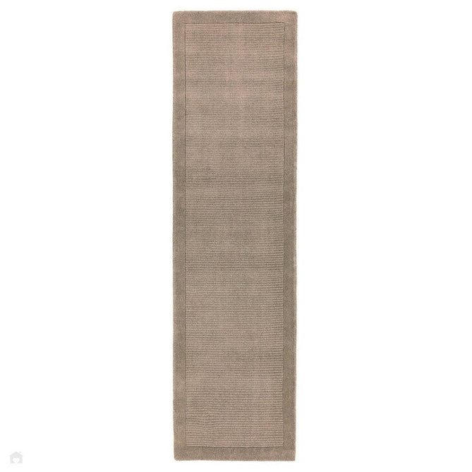 York Modern Plain Textured Subtle Ribbed Stripe Contrast Smooth Border Hand-Woven Wool Taupe Rug-Asiatic Carpets-Rug Love - The Most Loved Rug Store