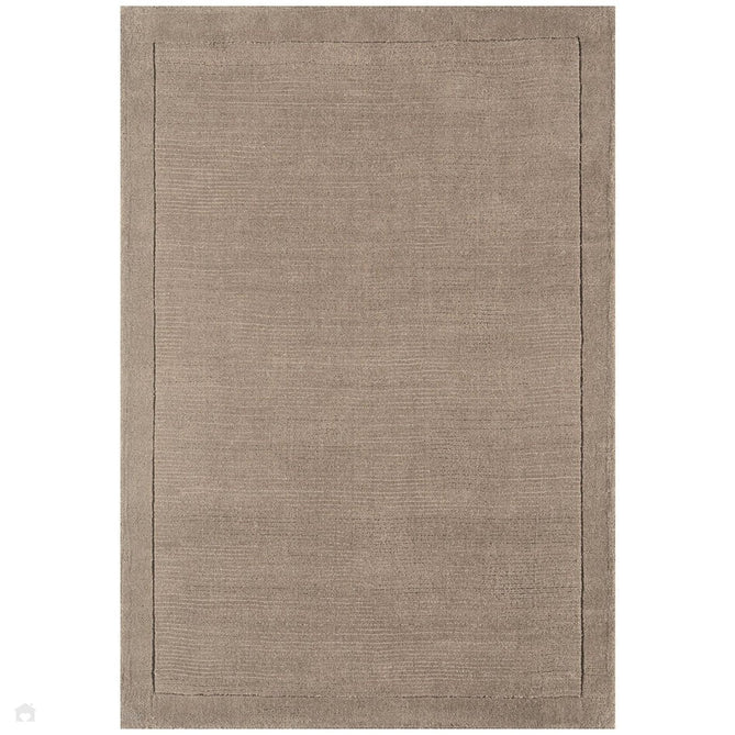 York Modern Plain Textured Subtle Ribbed Stripe Contrast Smooth Border Hand-Woven Wool Taupe Rug-Asiatic Carpets-Rug Love - The Most Loved Rug Store