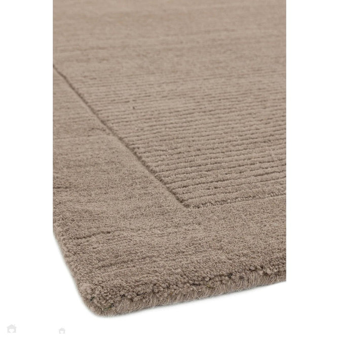 York Modern Plain Textured Subtle Ribbed Stripe Contrast Smooth Border Hand-Woven Wool Taupe Rug-Asiatic Carpets-Rug Love - The Most Loved Rug Store