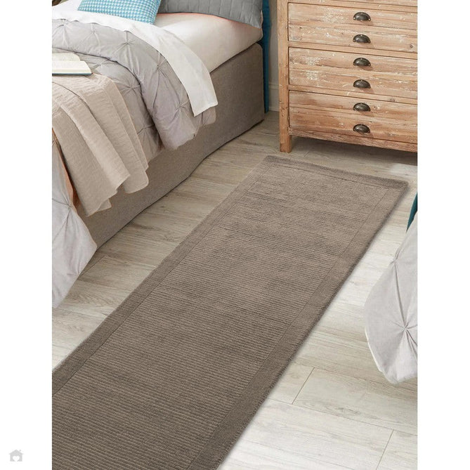 York Modern Plain Textured Subtle Ribbed Stripe Contrast Smooth Border Hand-Woven Wool Taupe Rug-Asiatic Carpets-Rug Love - The Most Loved Rug Store