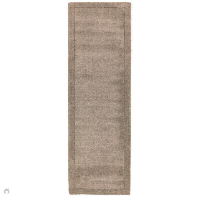 York Modern Plain Textured Subtle Ribbed Stripe Contrast Smooth Border Hand-Woven Wool Taupe Rug-Asiatic Carpets-Rug Love - The Most Loved Rug Store