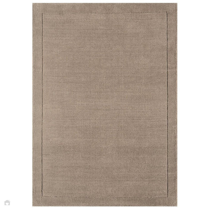 York Modern Plain Textured Subtle Ribbed Stripe Contrast Smooth Border Hand-Woven Wool Taupe Rug-Asiatic Carpets-Rug Love - The Most Loved Rug Store