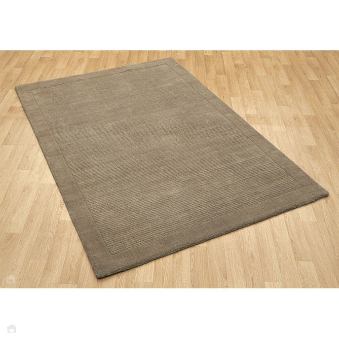 York Modern Plain Textured Subtle Ribbed Stripe Contrast Smooth Border Hand-Woven Wool Taupe Rug-Asiatic Carpets-Rug Love - The Most Loved Rug Store