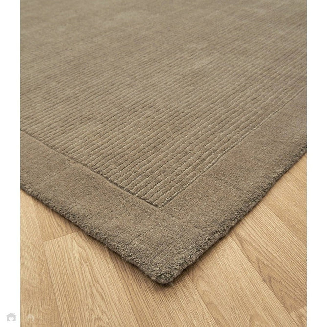 York Modern Plain Textured Subtle Ribbed Stripe Contrast Smooth Border Hand-Woven Wool Taupe Rug-Asiatic Carpets-Rug Love - The Most Loved Rug Store