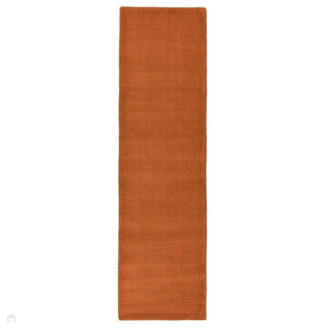 York Modern Plain Textured Subtle Ribbed Stripe Contrast Smooth Border Hand-Woven Wool Terracotta Rug-Asiatic Carpets-Rug Love - The Most Loved Rug Store