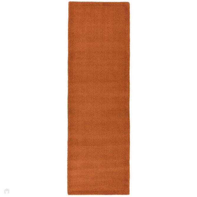 York Modern Plain Textured Subtle Ribbed Stripe Contrast Smooth Border Hand-Woven Wool Terracotta Rug-Asiatic Carpets-Rug Love - The Most Loved Rug Store