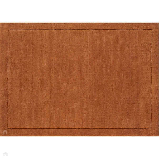 York Modern Plain Textured Subtle Ribbed Stripe Contrast Smooth Border Hand-Woven Wool Terracotta Rug-Asiatic Carpets-Rug Love - The Most Loved Rug Store