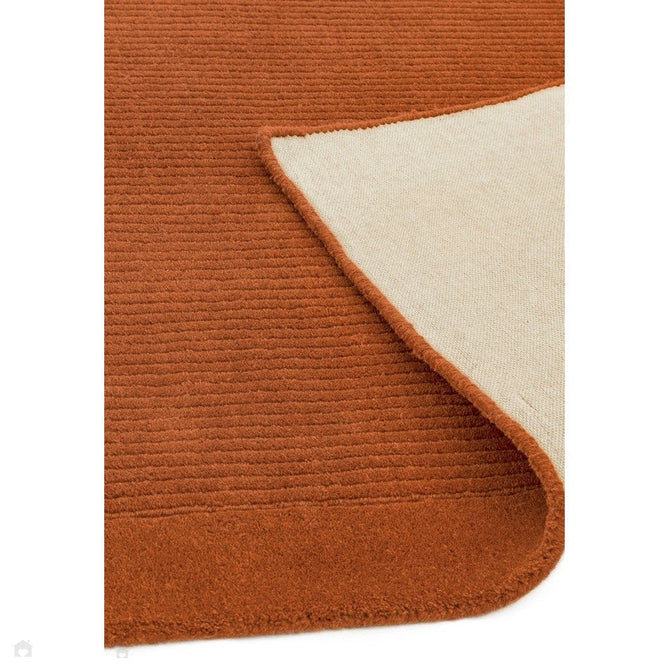 York Modern Plain Textured Subtle Ribbed Stripe Contrast Smooth Border Hand-Woven Wool Terracotta Rug-Asiatic Carpets-Rug Love - The Most Loved Rug Store