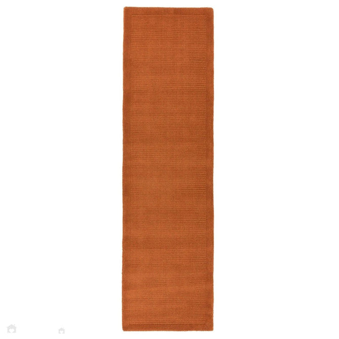 York Modern Plain Textured Subtle Ribbed Stripe Contrast Smooth Border Hand-Woven Wool Terracotta Rug-Asiatic Carpets-Rug Love - The Most Loved Rug Store