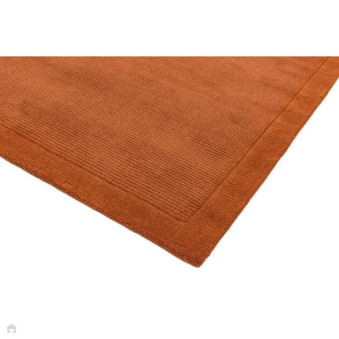 York Modern Plain Textured Subtle Ribbed Stripe Contrast Smooth Border Hand-Woven Wool Terracotta Rug-Asiatic Carpets-Rug Love - The Most Loved Rug Store