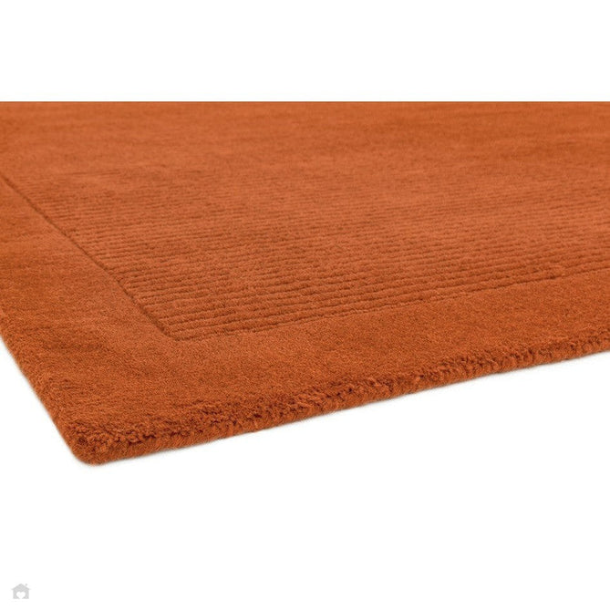 York Modern Plain Textured Subtle Ribbed Stripe Contrast Smooth Border Hand-Woven Wool Terracotta Rug-Asiatic Carpets-Rug Love - The Most Loved Rug Store