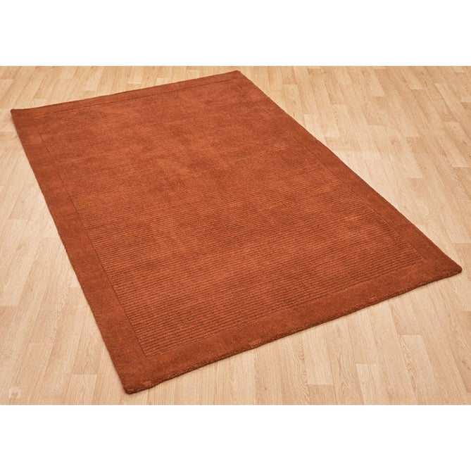 York Modern Plain Textured Subtle Ribbed Stripe Contrast Smooth Border Hand-Woven Wool Terracotta Rug-Asiatic Carpets-Rug Love - The Most Loved Rug Store