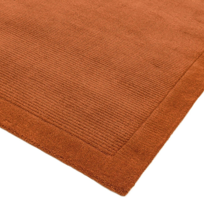 York Modern Plain Textured Subtle Ribbed Stripe Contrast Smooth Border Hand-Woven Wool Terracotta Runner-Asiatic Carpets-Rug Love - The Most Loved Rug Store