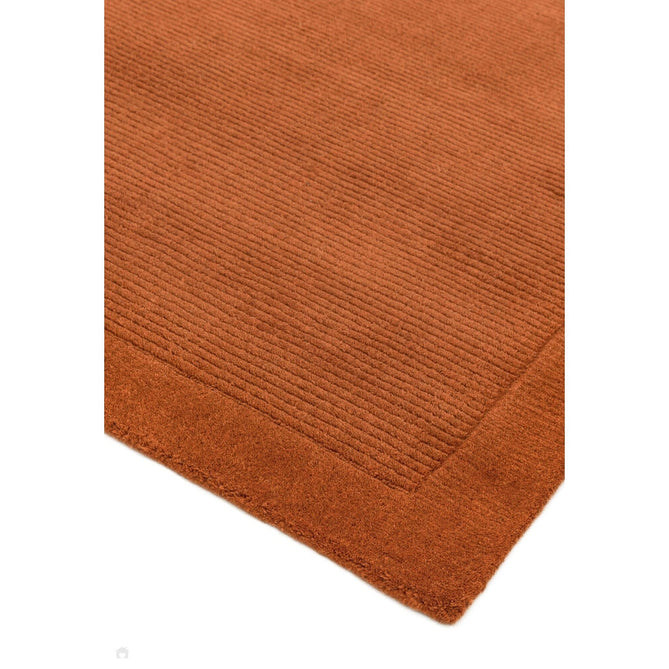 York Modern Plain Textured Subtle Ribbed Stripe Contrast Smooth Border Hand-Woven Wool Terracotta Runner-Asiatic Carpets-Rug Love - The Most Loved Rug Store