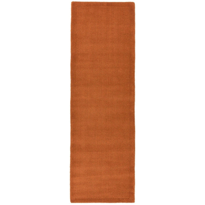 York Modern Plain Textured Subtle Ribbed Stripe Contrast Smooth Border Hand-Woven Wool Terracotta Runner-Asiatic Carpets-Rug Love - The Most Loved Rug Store