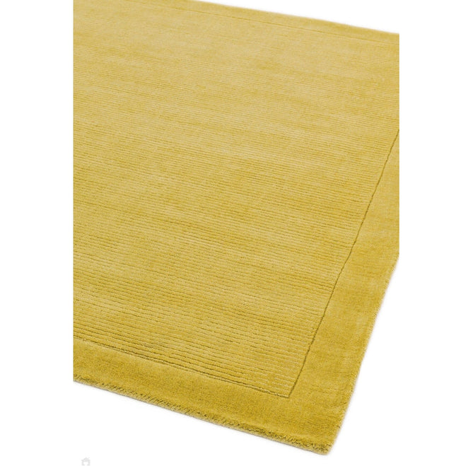 York Modern Plain Textured Subtle Ribbed Stripe Contrast Smooth Border Hand-Woven Wool Yellow Runner-Asiatic Carpets-Rug Love - The Most Loved Rug Store