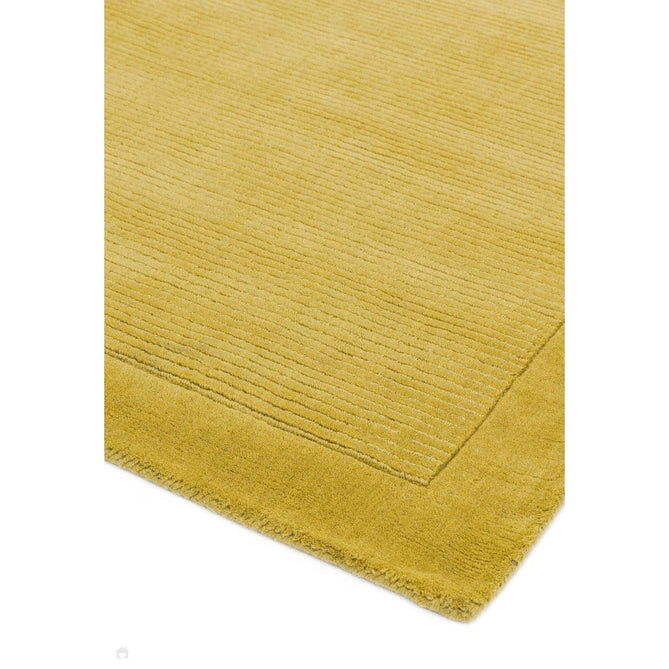 York Modern Plain Textured Subtle Ribbed Stripe Contrast Smooth Border Hand-Woven Wool Yellow Runner-Asiatic Carpets-Rug Love - The Most Loved Rug Store