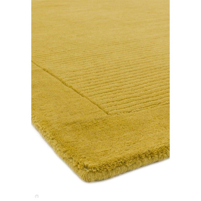 York Modern Plain Textured Subtle Ribbed Stripe Contrast Smooth Border Hand-Woven Wool Yellow Runner-Asiatic Carpets-Rug Love - The Most Loved Rug Store